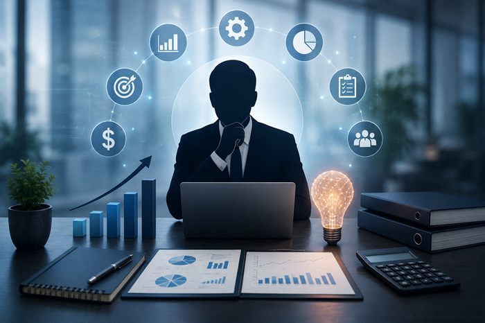 Virtual CFO reviewing business finance strategy